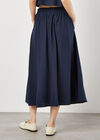 Slub Pleat A-Line Midi Skirt, Navy, large