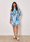 Painterly Swirls Shirt Mini Dress, Blue, large