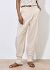 Linen Blend Cinch Hem Trousers, Cream, large