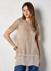 Pointelle Knit Layered Tunic Top, Stone, large
