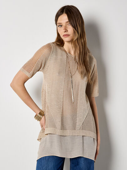 Pointelle Knit Layered Tunic Top