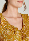 Star Print Ruffle Detail Blouse, Mustard, large