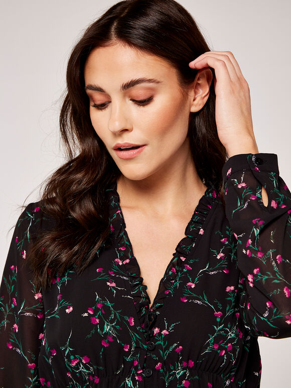Watercolour Thistle Ruffle Dress, Black, large