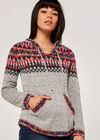 Aztec Knit Hooded Jumper, Grey, large