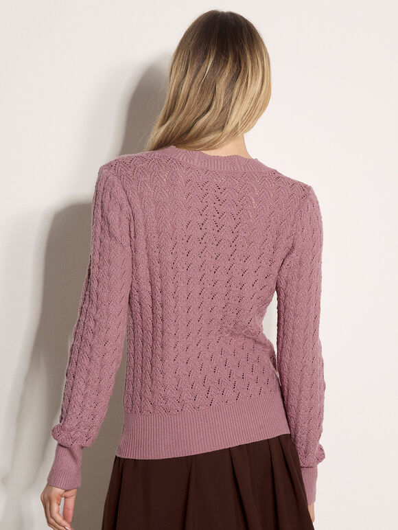 Scallop Pointelle Knit Jumper, Pink, large
