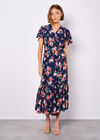 Painterly Roses Wrap Maxi Dress, Navy, large