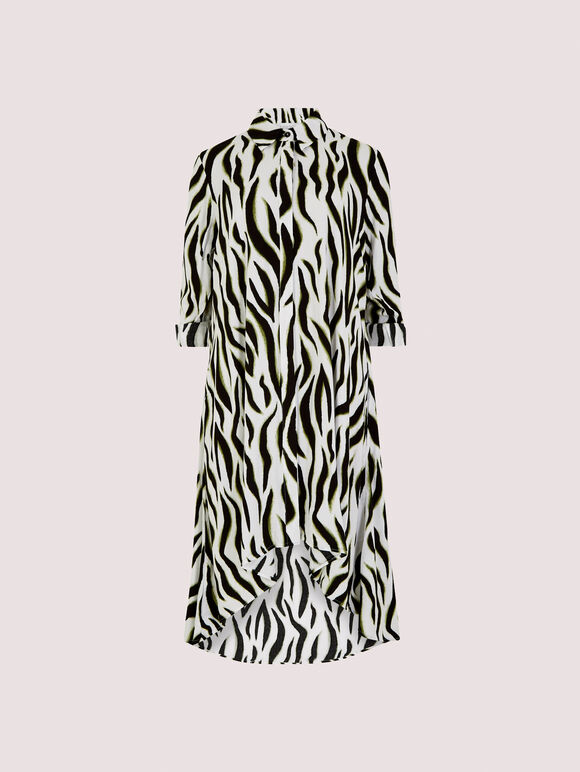 Zebra Oversized Shirt Mini Dress, Cream, large