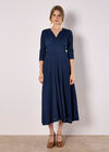 V-Neck Textured Midi Dress, Navy, large
