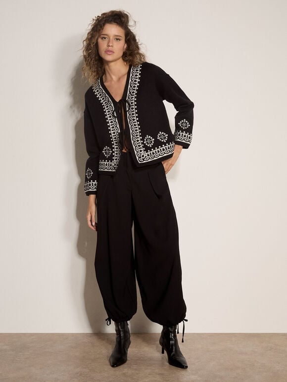 Wide-Leg Balloon Trousers, Black, large