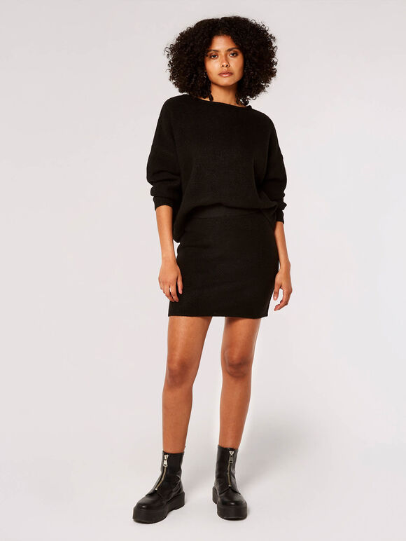 Oversized Batwing Boucle Jumper, Black, large