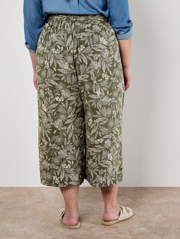 Batik Leaf Culotte Trousers, Khaki, large