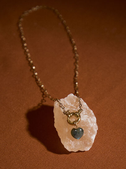 Gold Tone Heart Stone Pendant Necklace
