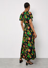 Tropical Print Wrap Maxi Dress, Black, large