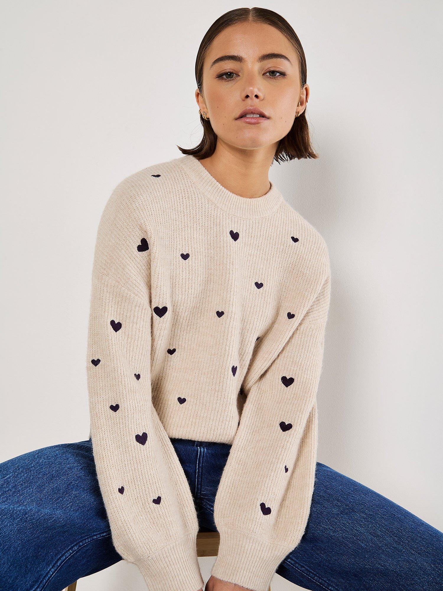Embroidered Heart Jumper Apricot Clothing