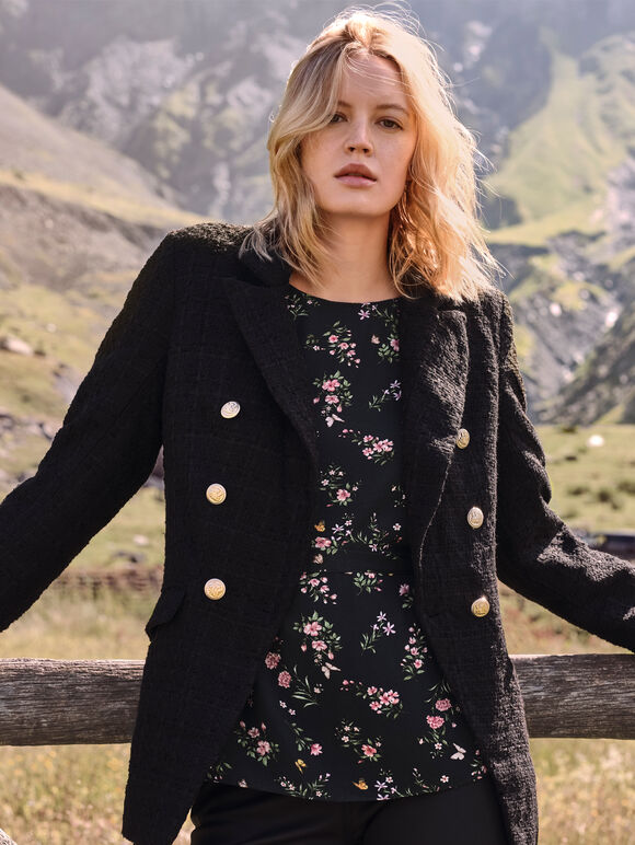 Tailored Tweed Blazer, Black, large
