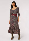 Paisley Print Midi Dress, Black, large