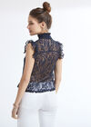 High Neck Ruffle Detail Lace Blouse, Navy, large