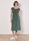 Garden Floral Milkmaid Midi Dress, Coral, large