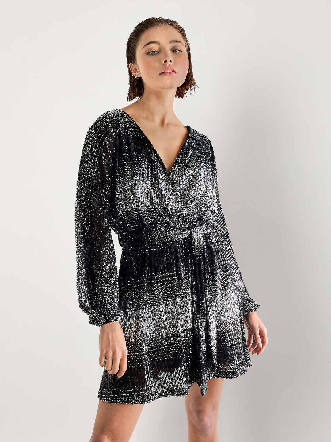 Image of Ombre Sequin Wrap Mini Dress