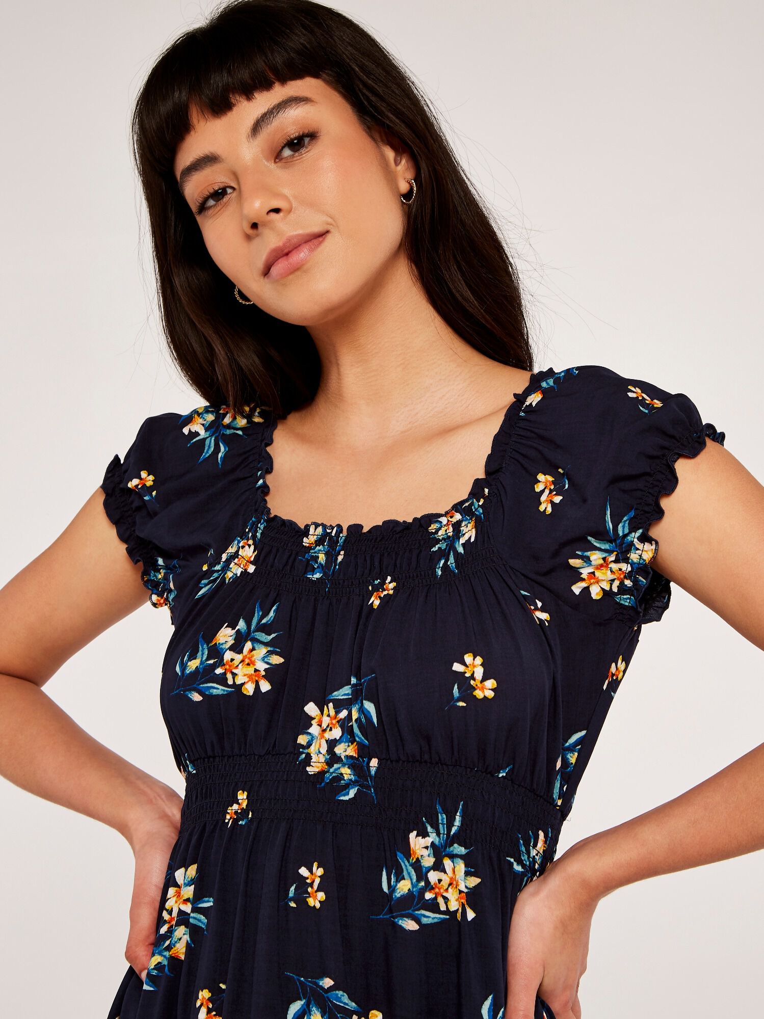 Floral Bunches Milkmaid Dress Apricot Clothing