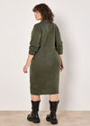 Curve Open Collar Knitted Midi Dress, Khaki, large