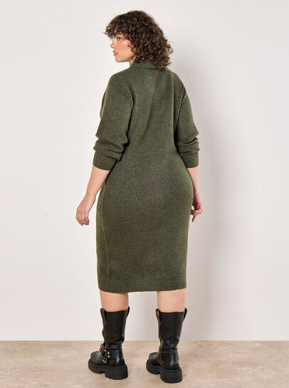 Curve Open Collar Knitted Midi Dress