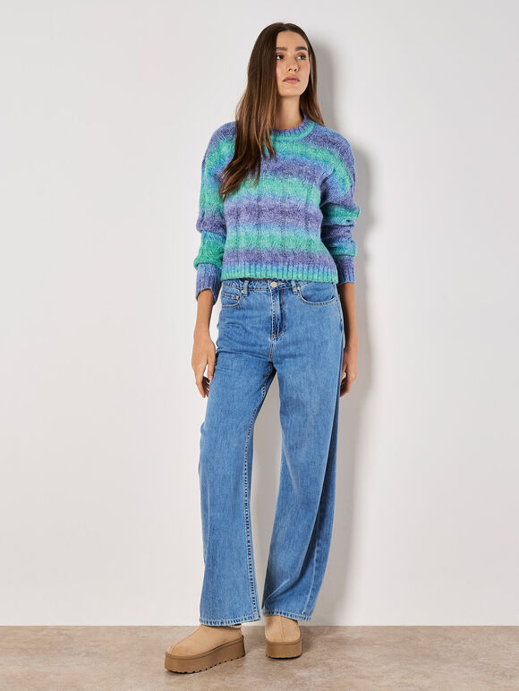 Boxy Space Dye Cable Jumper, Blue, large