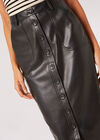 Button Down Faux Leather Midi Skirt, Black, large