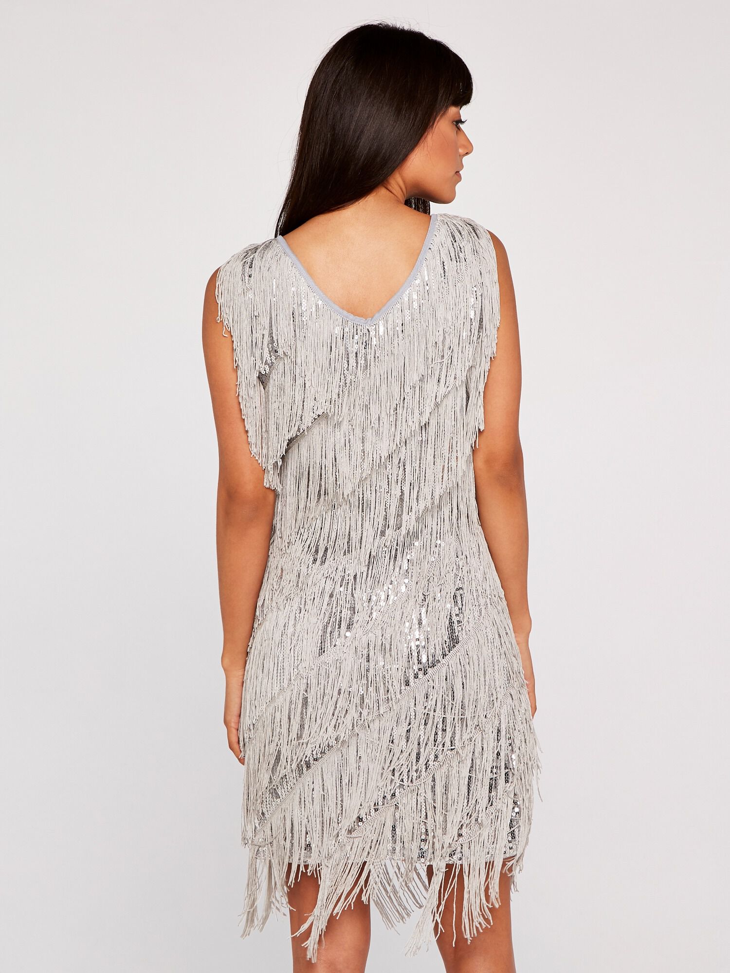 Sequin Tassel Mini Dress Apricot Clothing