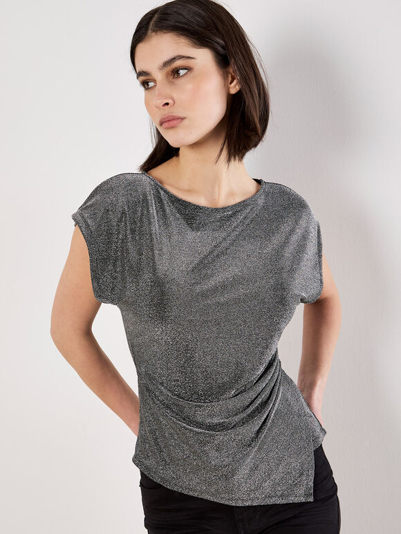 Sparkle Side Ruched Jersey Top, Silver, large
