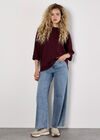 Waffle Knit Batwing Top, Burgundy, large