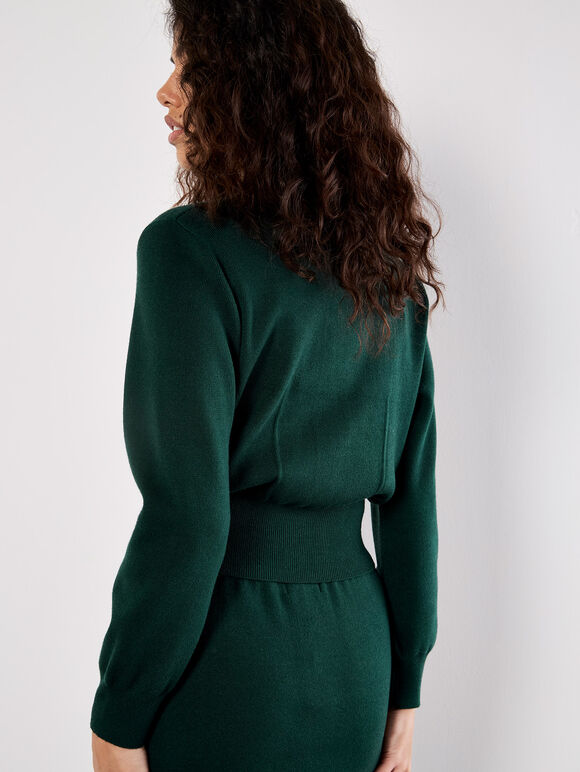 Gold Button Knit Cardigan, Green, large