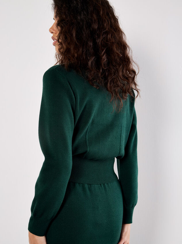 Gold Button Knit Cardigan, Green, large