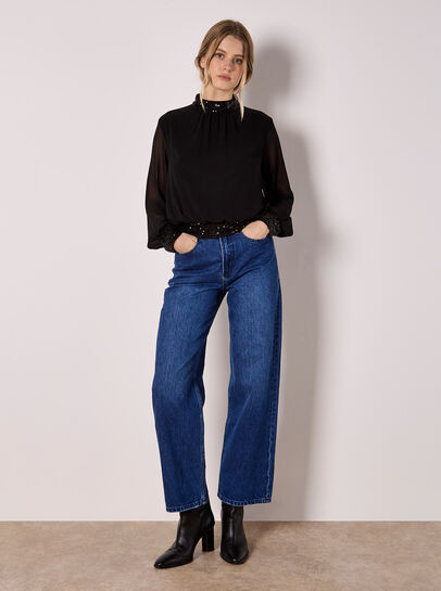 Sequin Trim Chiffon Top