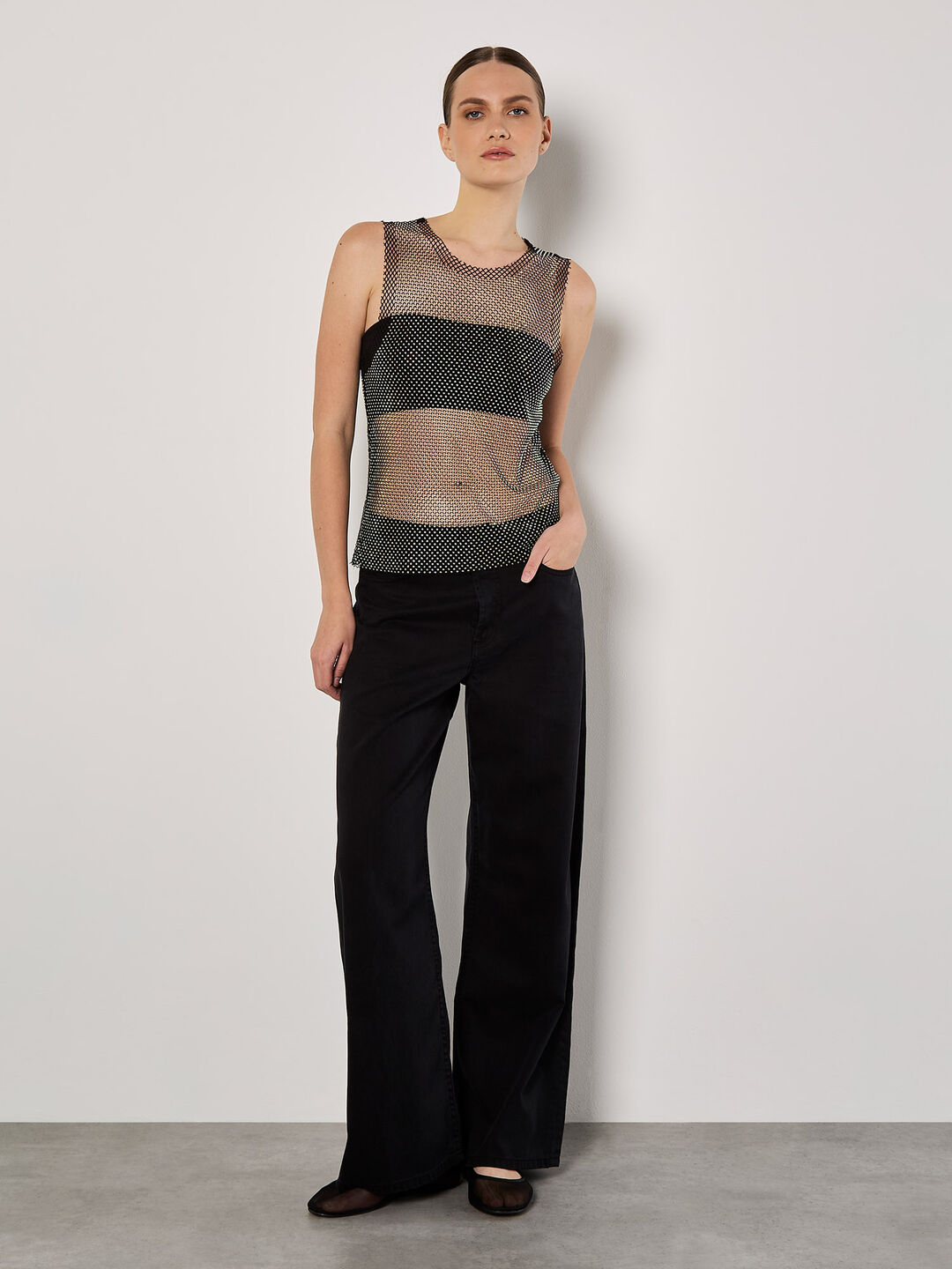 Image of Diamante Mesh Sleeveless Top