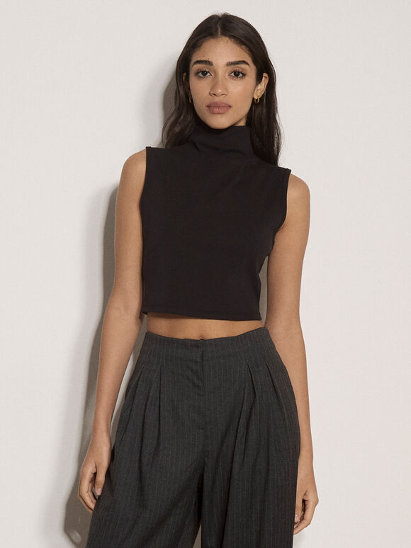 Jersey Crop Tank Top, Black, large