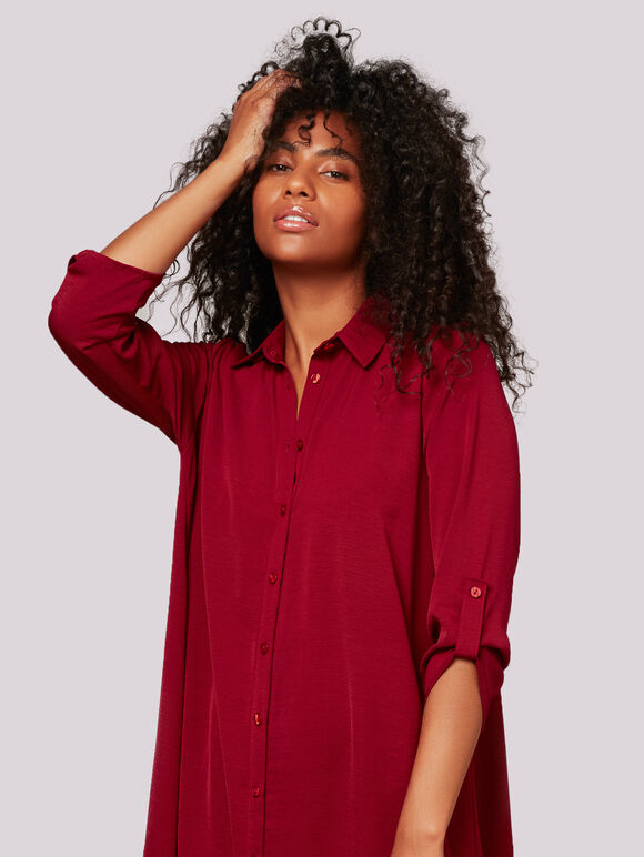 Shirt Swing Dress, Burgundy, large