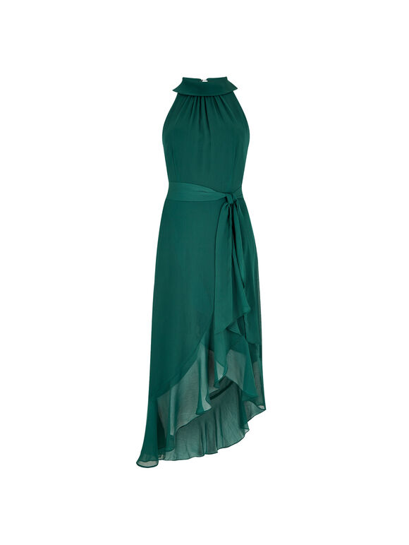Halter Neck Ruffle Dress, Green, large
