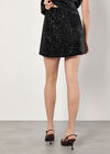 Velvet Sequin A-Line Mini Skirt, Black, large