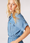 Mid-Wash Denim Utility Jumpsuit, Blue, large