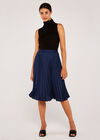 Pleated Satin Crepe Skirt, Navy, large