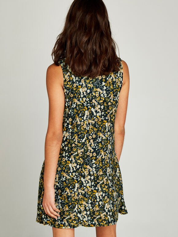 Navy Retro Ditsy Floral Tunic Dress, Navy, large
