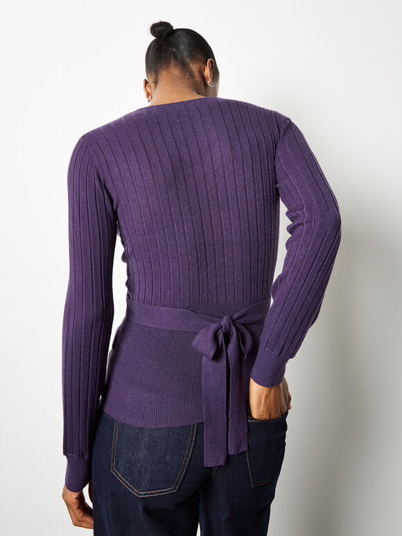 Rib Knit Wrap Top, Purple, large