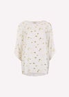 Gold Foil Fan Print Oversized Top, White, large