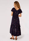 Wildflower Print Tiered Midi Dress, Navy, large