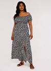 Curve  Floral Shirred Split Dress, Navy, large