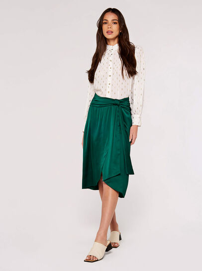 Satin Tie Front Wrap Skirt