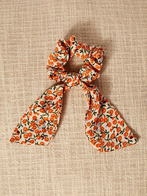 Print Tails Scrunchie, Orange, large