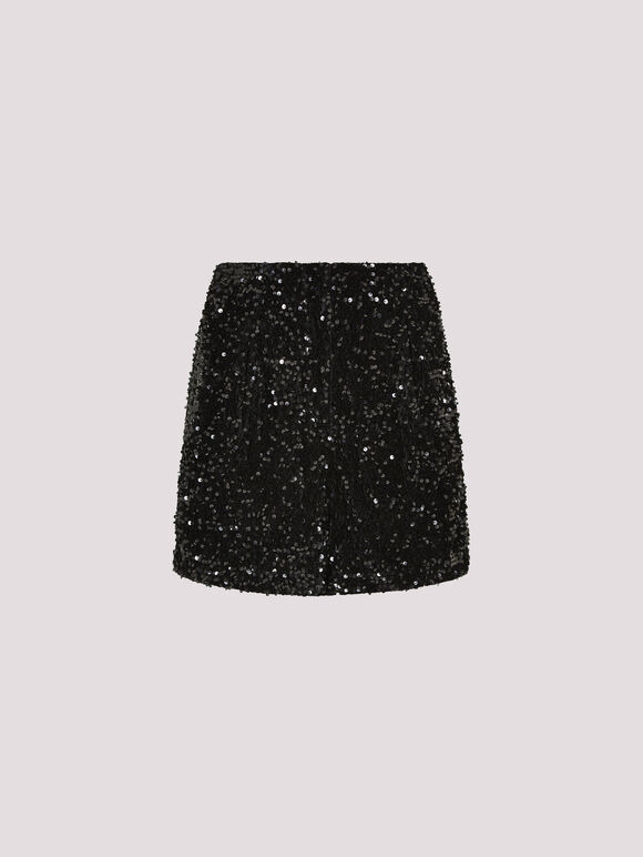 Sequin Velvet Shorts, Black, large