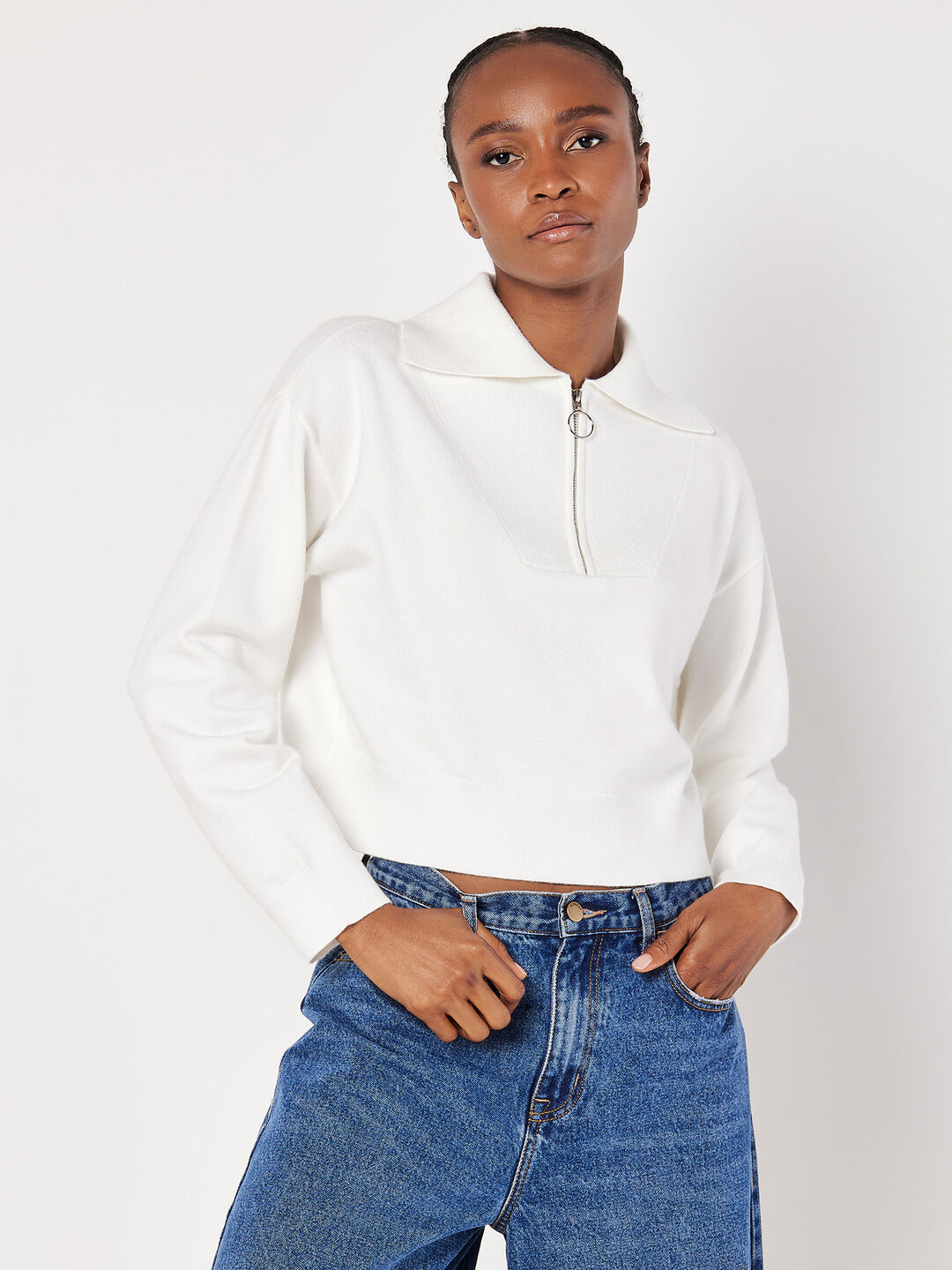 Image of Cropped Zip Neck Sweatshirt